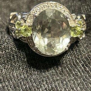 Aquamarine Peridot White Sapphire Statement Ring